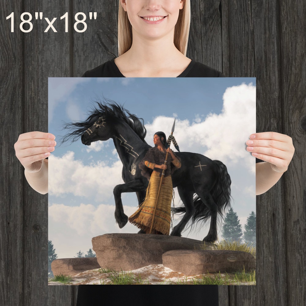 Woman Warrior and War Horse - Print - Native American Wild West Art - Etsy