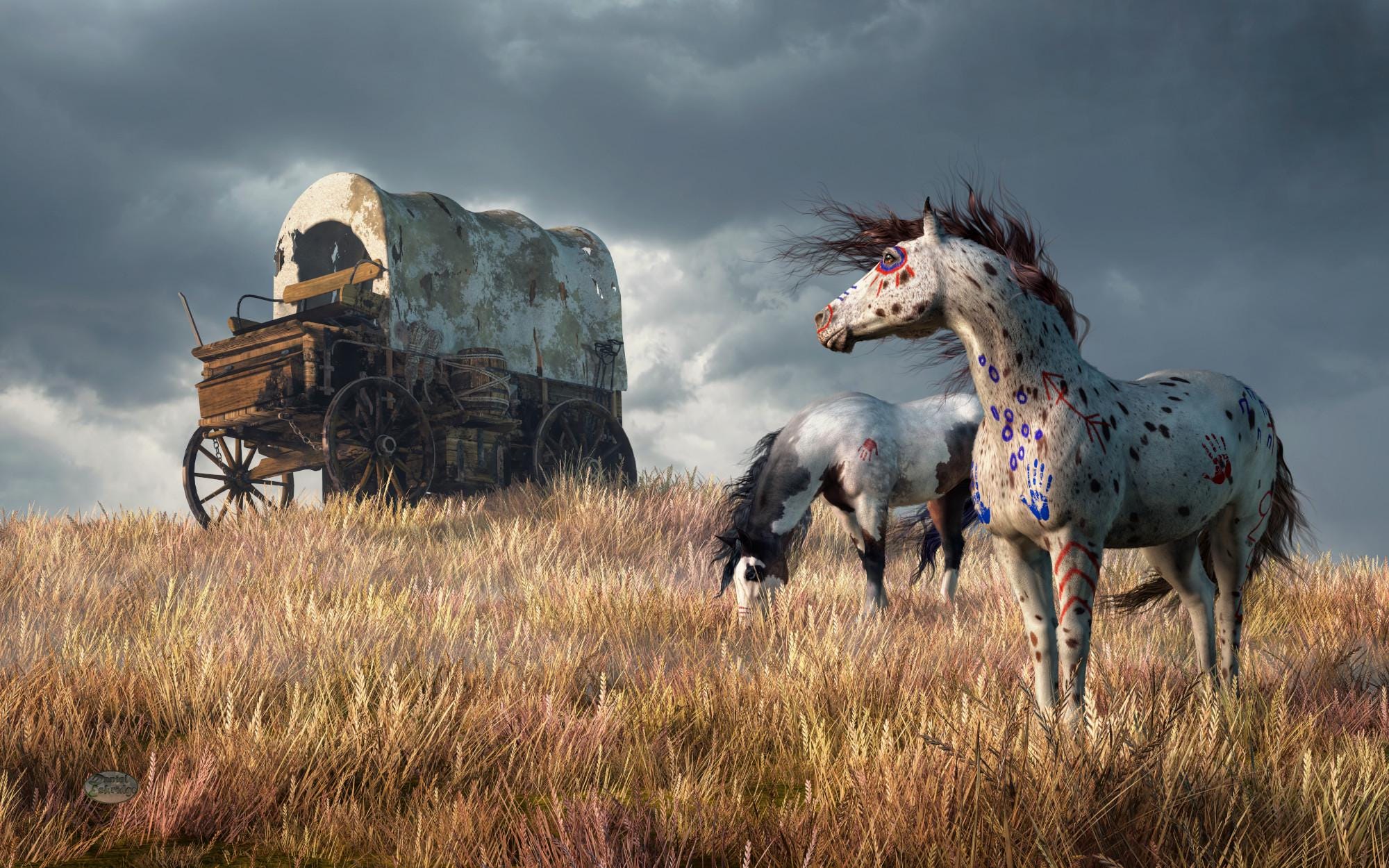 決して到着しなかった人々、決して戻らなかった人々 ― ワイルドウェストネイティブアメリカン軍馬アートプリント - Etsy 日本, image size:2000x1250