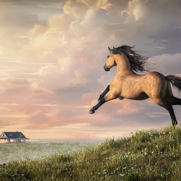 Galloping Home - Print - Buckskin Horse Art