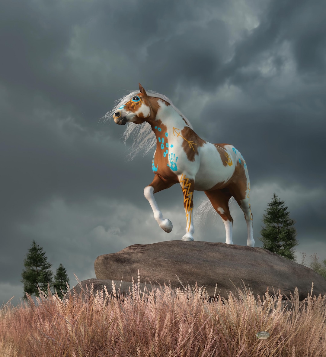 ソレル・ピントの戦争馬 - ワイルドウェストネイティブアメリカンの馬ジクレーキャンバスプリント - Etsy 日本, image size:1080x1181