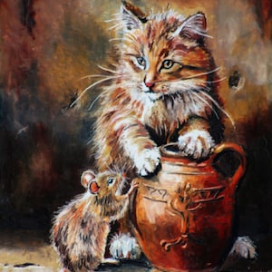 Die Katze, die Maus und das Glas Fett - Print - Tierportrait Poster, Tierbild
