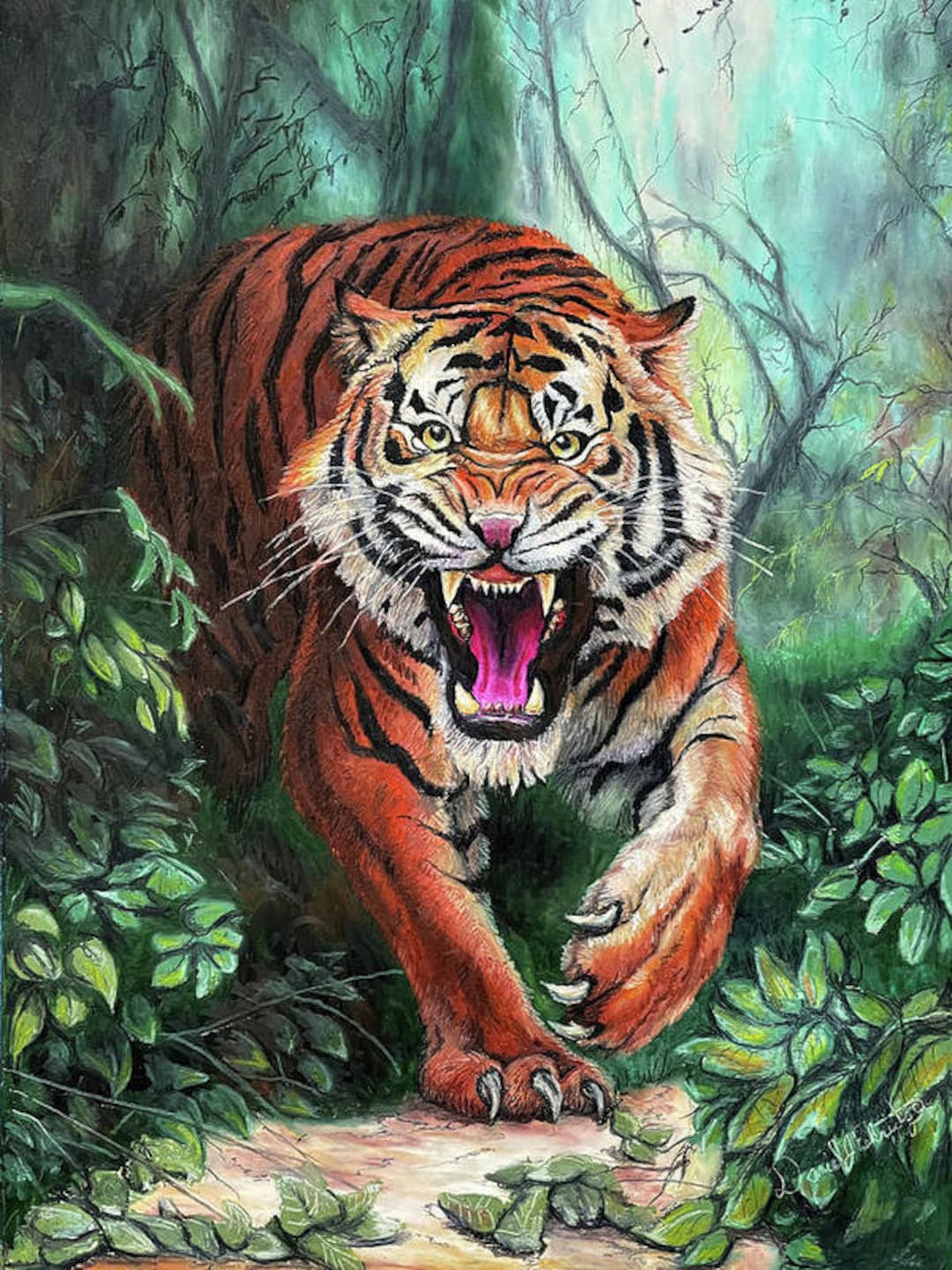 Angry Tiger in the Jungle, Wildlife Art Print - Etsy Israel, image size:1080x1440