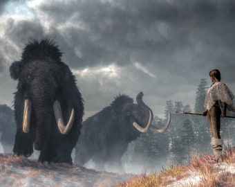 Facing the Mammoths, Download, Downloadable Art, JPG, Print at Home Prehistoric Poster