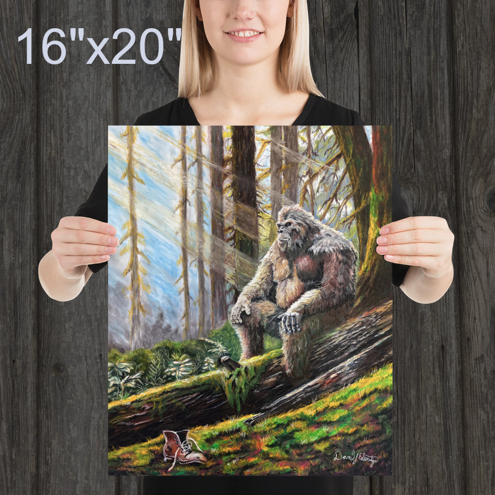 絵画 BIGFOOT Bigfoot Walking with a Mountain Lion Wilderness Art Print