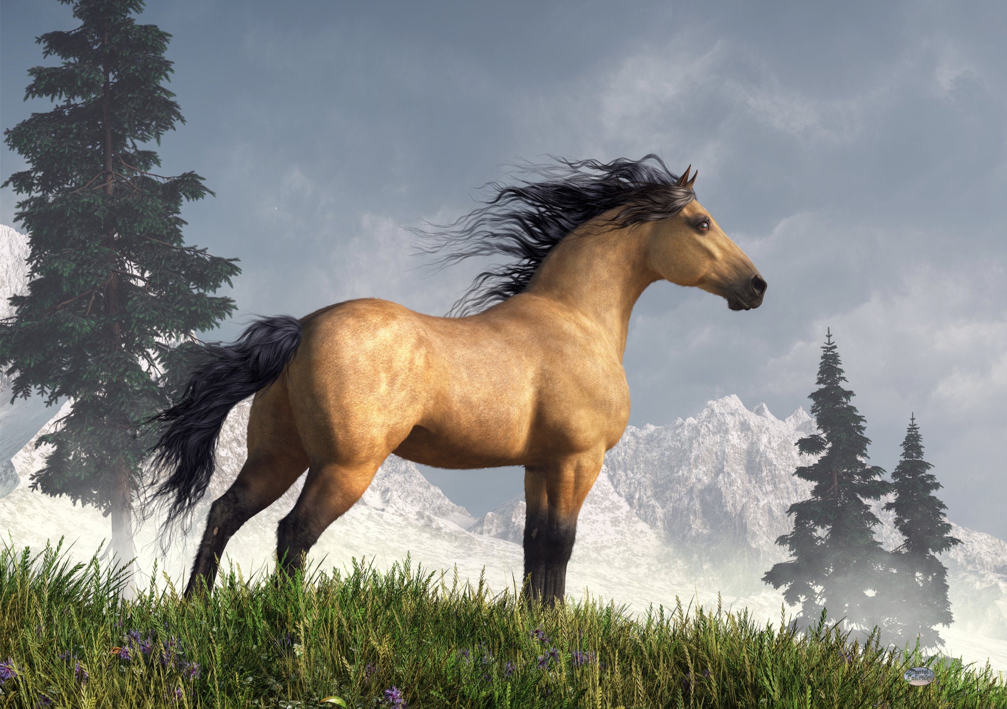 風に逆らって - プリント - 野生の馬の壁アート - Etsy 日本, image size:2000x1409