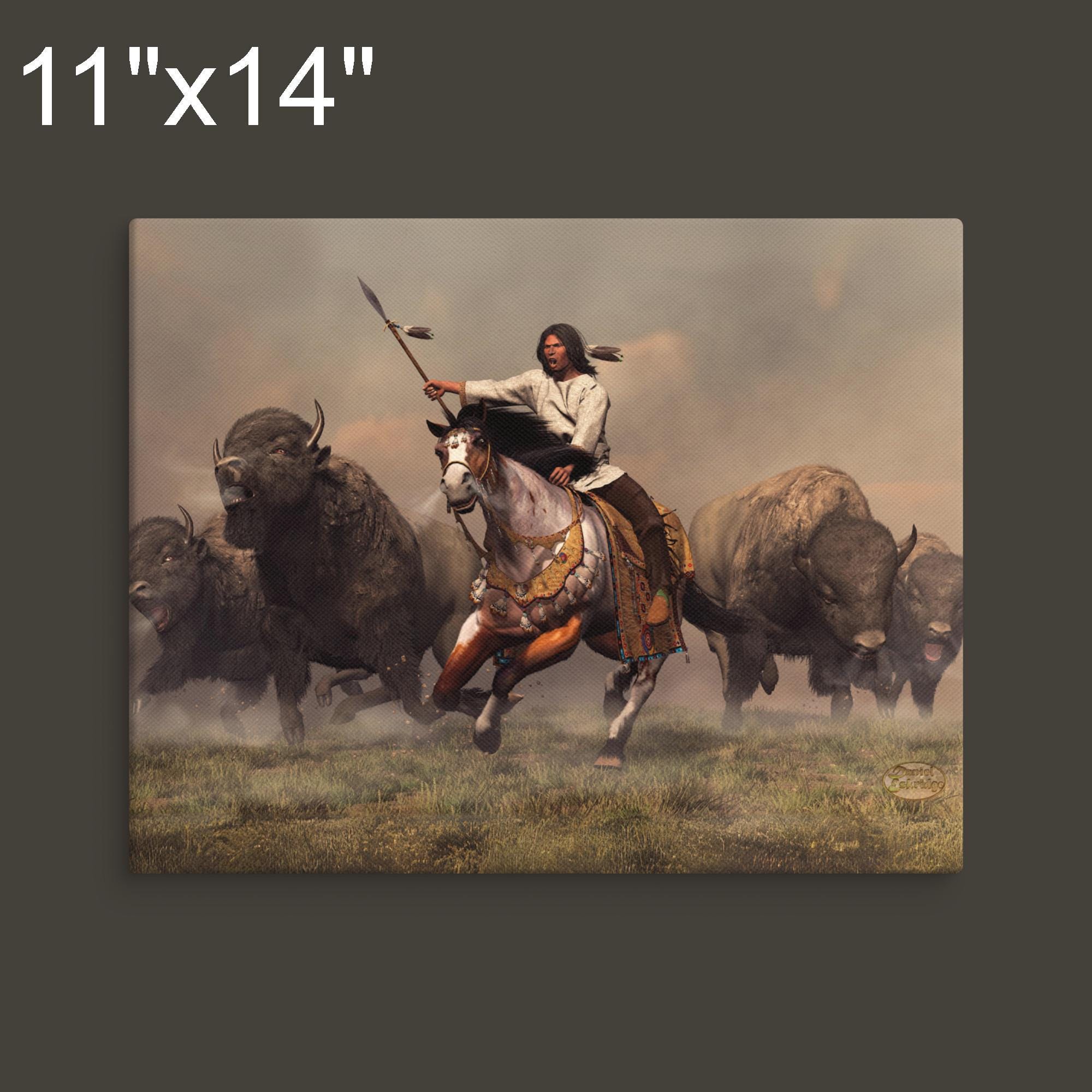 Running With Buffalo - Canvas Giclée Print Featuring A Native American ...