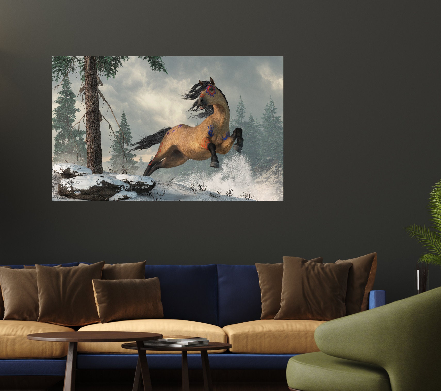 バックスキンの軍馬 - プリント - ネイティブアメリカンの馬の壁アート - Etsy 日本, image size:1710x1516