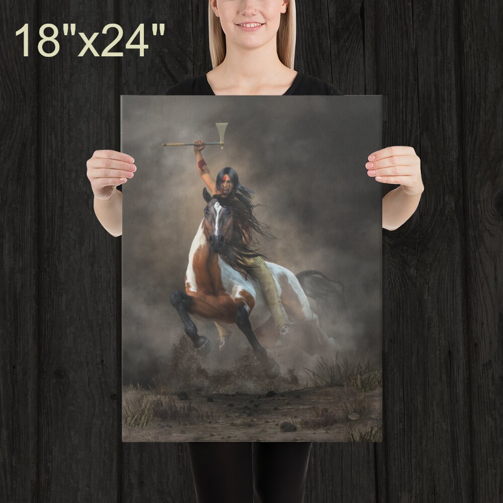 Warrior - Canvas Print - Native American Wall Art Horseback Brave - Etsy
