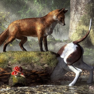 Outfoxed - Impresión - Arte mural humorístico de caza con perro y zorro