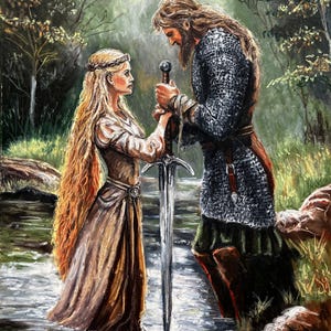 The Lady of the Lake Giving Excalibur to Arthur - Fine Art Luster Paper Print