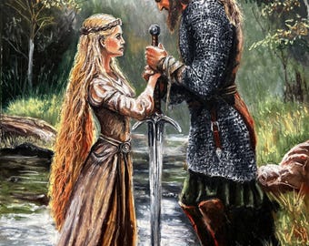 The Lady of the Lake Giving Excalibur to Arthur - Fine Art Luster Paper Print