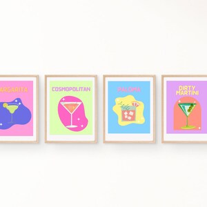 Cocktail Print Set van 4, Kleurrijke Bar Cart Wall Set, Cocktail Decor, DIGITALE DOWNLOAD, Bar Printable Posters