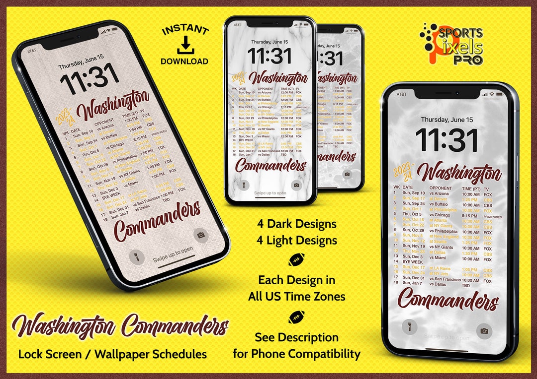 2023-24 Washington Commanders Wallpaper Lock Screen Schedule - Etsy