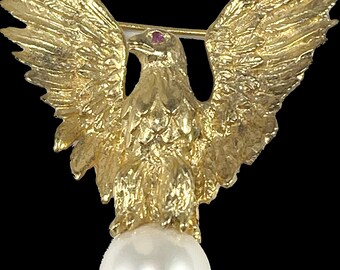 Eagle brooch with pearl hot sale