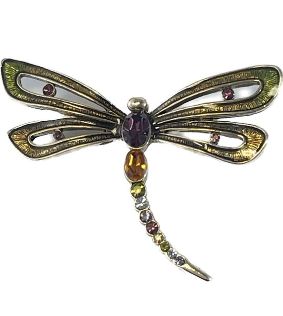 Signed Monet Jewelry Dragonfly Pin Nature Pin Rhin