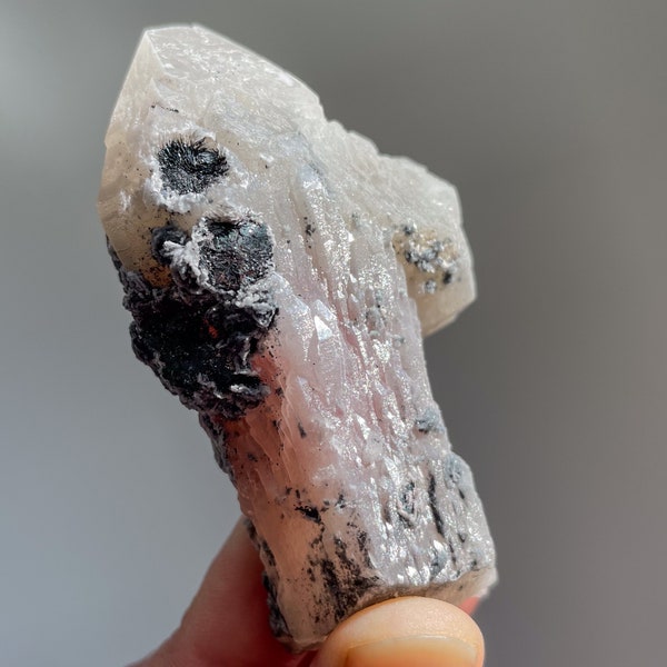 Coated Inner Mongolia Candle Quartz with Pink Core and Specularite Sprays