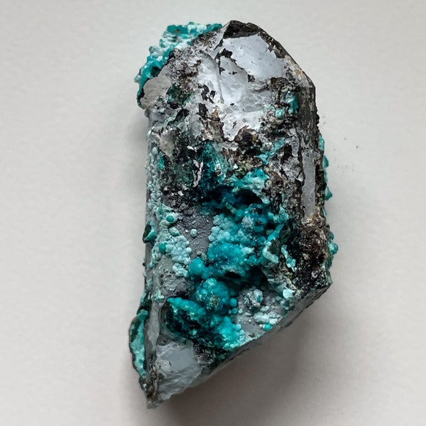 Chrysocolla over Quartz Crystal Point from the Tentadora Mine, Peru