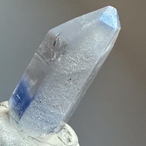 Raw Dumortierite in Quartz Point, small thumbnail sized specimen