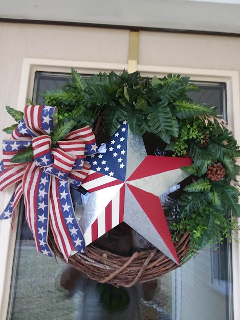 Patriotic Barn Star Grapevine Wreath, Americana Front Door Decor - Etsy