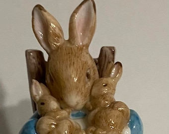 Beatrix Potter Mrs. Rabbit with Babies on Rocker Porcelain Hinged Box Midwest PHB  Hard to Find Made in 2000