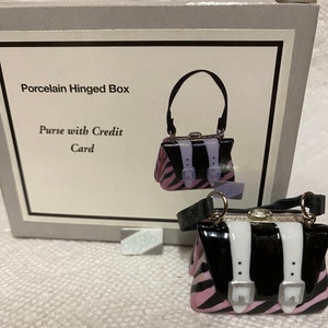 Purse PHB with Credit Card Trinket Pink Zebra Pattern  Purse Porcelain Hinged Box  Midwest New in Box