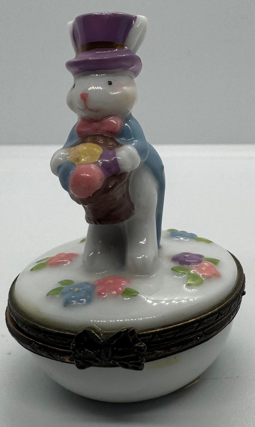 Easter Bunny Rabbit in Purple Top Hat and Coat Tails Porcelain Hinged
