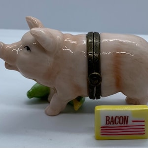 Pig With Bacon Trinket Porcelain Hinged Box Midwest of Cannon Falls  PHB