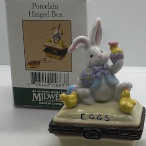 Easter Bunny on a Carton of Eggs Porcelain Hinged Box Midwest PHB in Box