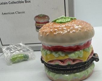 Hamburger With a Whole Pickle Trinket Porcelain Hinged Box