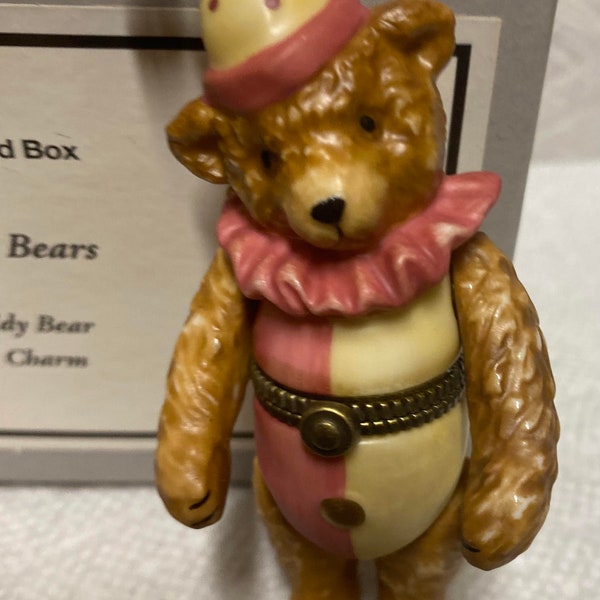 Beary Best Bears Teddy Bear  Clown Pip with Charm Trinket Porcelain Hinged Box  Midwest PHB New in Box New Old Stock