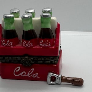 Cola Six Pack Porcelain Hinged Box Carton of Cola with a Bottle Opener Trinket