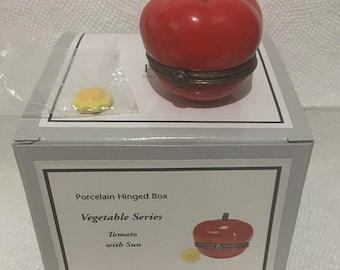 Tomato with Sun Trinket  Porcelain Hinged Box  Midwest PHB New in Box New Old Stock