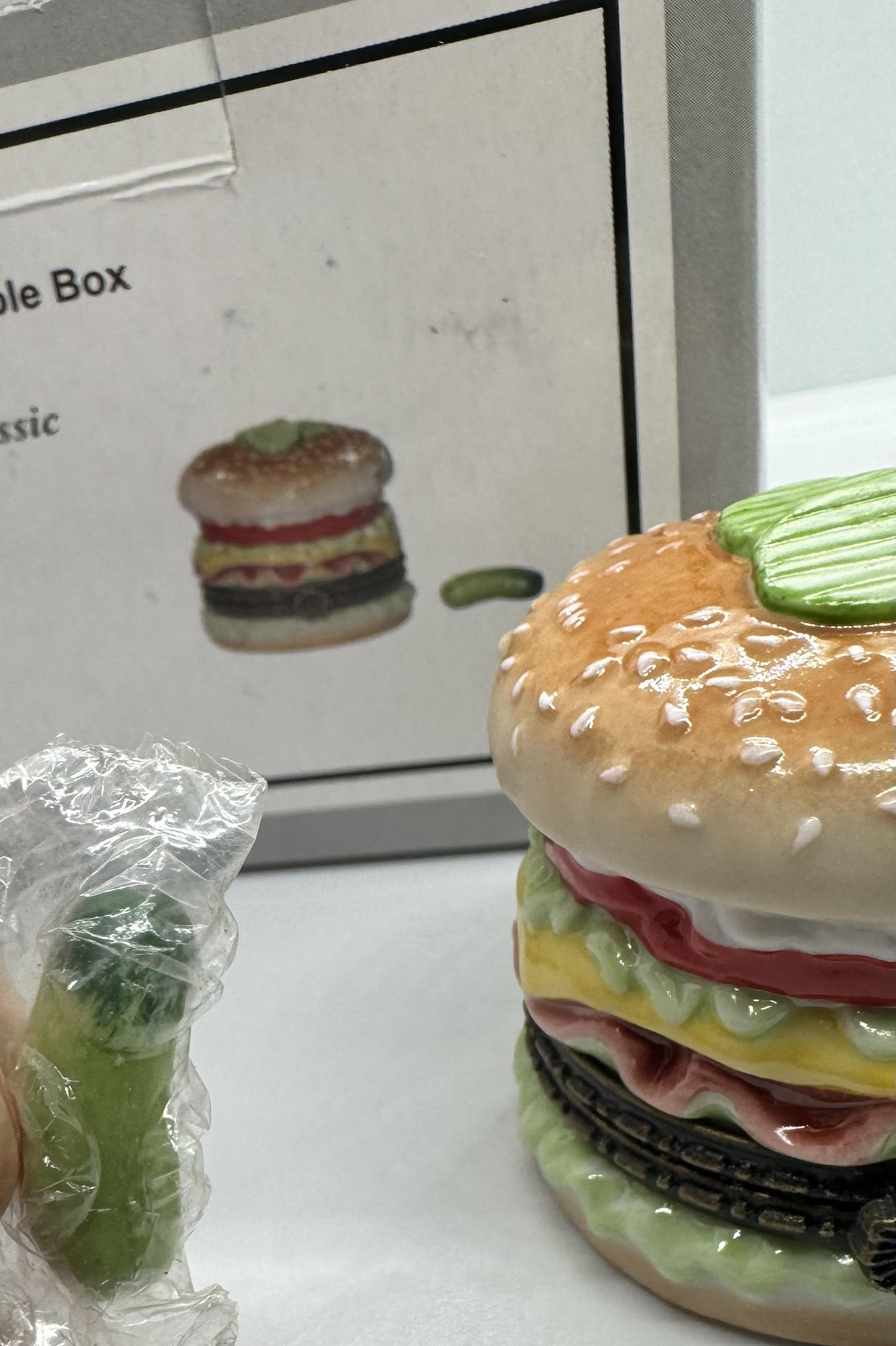 Hamburger With a Whole Pickle Trinket Porcelain Hinged Box Hamburger With a Whole Pickle Trinket Porcelain Hinged Box