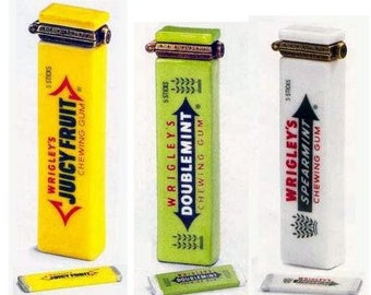 Set of Three Wrigley&#39;s Gum Spearmint, Doublemint, Juicy Fruit with Stick of Gum Trinkets Porcelain Hinged Box Midwest PHB New in Box