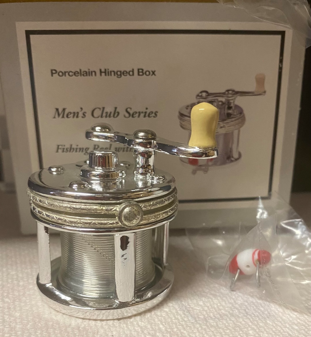 Fishing Reel With Lure Trinket Porcelain Hinged Box Midwest Etsy