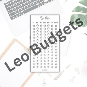May include: A printable sheet with a grid of stars for budgeting. The sheet is labeled "Star Notes" and has dollar amounts from $1 to $100.