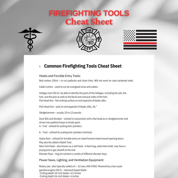 Firefighter Cheat Sheet - Etsy