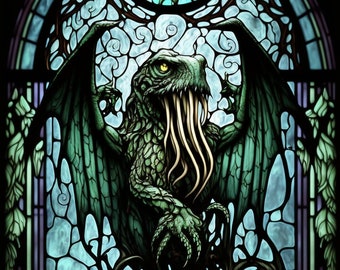 Stained Glass Winged Cthulhu Print or Phone Wallpaper - Etsy