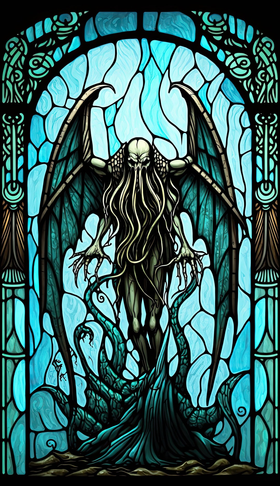 Stained Glass Winged Cthulhu Print or Phone Wallpaper - Etsy