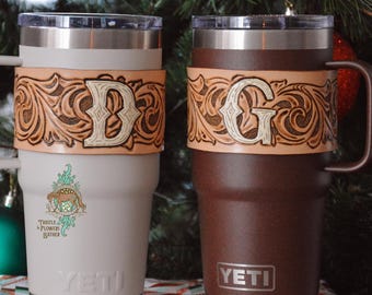 Custom Tooled Leather Tumbler Wrap: Western Coffee Mug Gift