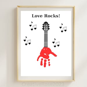 Muzieknoten Handafdruk Art Painting Knutselen voor baby, peuter of kleuter | Afdrukbare sjabloon Love Rocks-gitaar | Direct downloaden