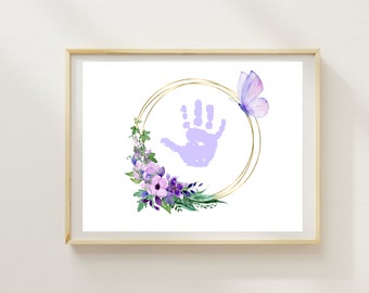 Purple Butterfly Art Handprint Craft Printable Memory Keepsake for Baby, Toddler, and Preschool Kids