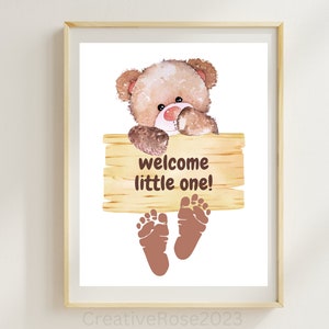 Impression d'art empreinte de pas de bébé ours en peluche pour chambre d'enfant