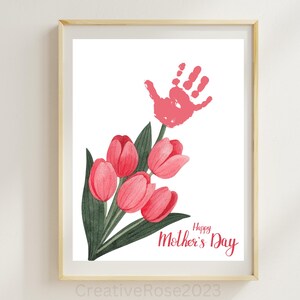 Bouquet de fleurs empreinte de main fête des mères à imprimer
