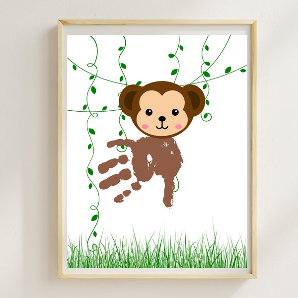 DIY Monkey Jungle Animal Handprint Footprint Art Craft Printable Template for Daycare Toddler Preschool Child Memory Keepsake Activity Book