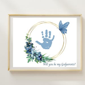 ¿Quieres ser mi padrino? Regalo imprimible con propuesta de matrimonio / Arte con huella de mano / Manualidad con huella de pie / Regalo para padrinos de Godchild / Ideas de regalos de Godchild