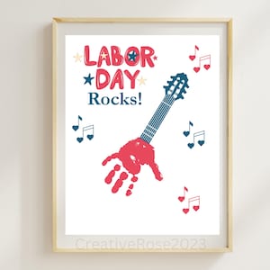 Labor Day Handprint Druckbare Kunst | Labor Day Craft für Vorschule Handabdruck | September Handabdruck Kunsthandwerk | Labor Day Rocks