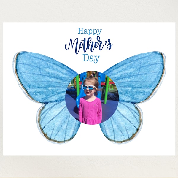 Mother’s Day Blue Butterfly Photo Template Printable Craft