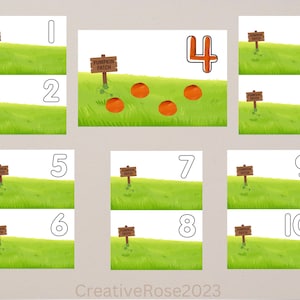 Tapetes numéricos de calabazas del 1 al 10 / Actividad matemática de otoño / Tapetes de masa moldeable / Tapetes para contar / Matemáticas preescolares / Números de jardín de infancia