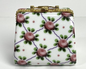 Vintage Hinged Purse Trinket Box~Floral Satchel~Retro Handbag Shaped